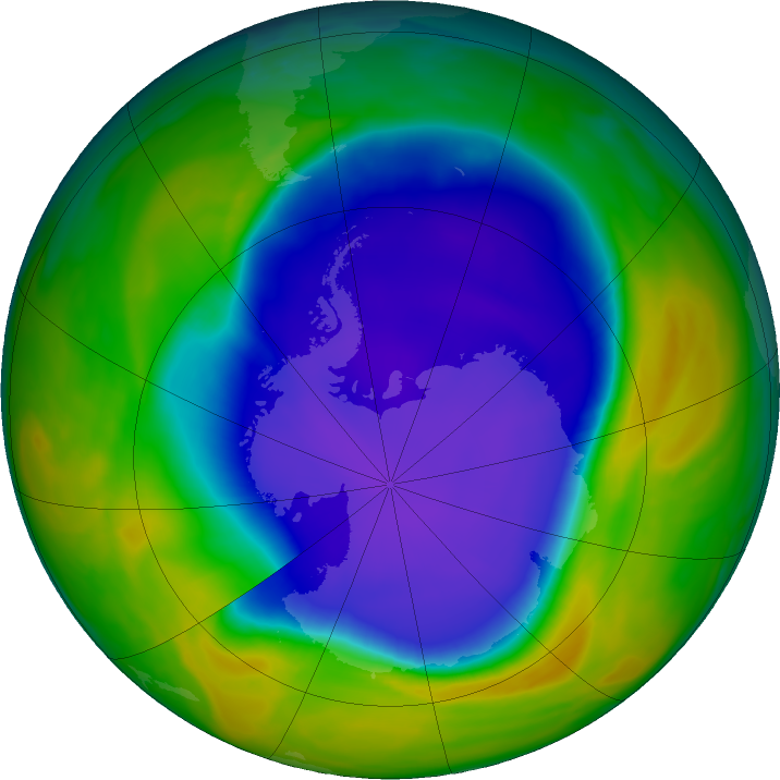 Antarctic ozone map for 11 October 2016